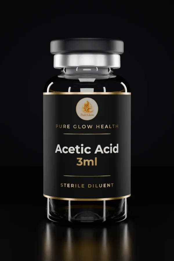 Acetic Acid 3ml vial by Pure Glow Health – matte black and gold label, sterile diluent