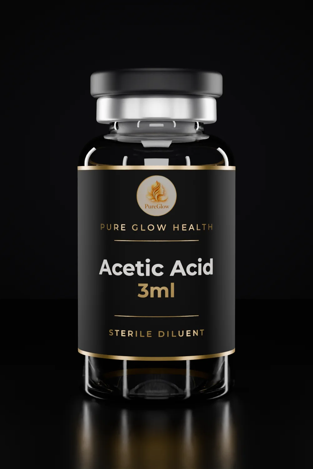 Acetic Acid 3ml vial by Pure Glow Health – matte black and gold label, sterile diluent