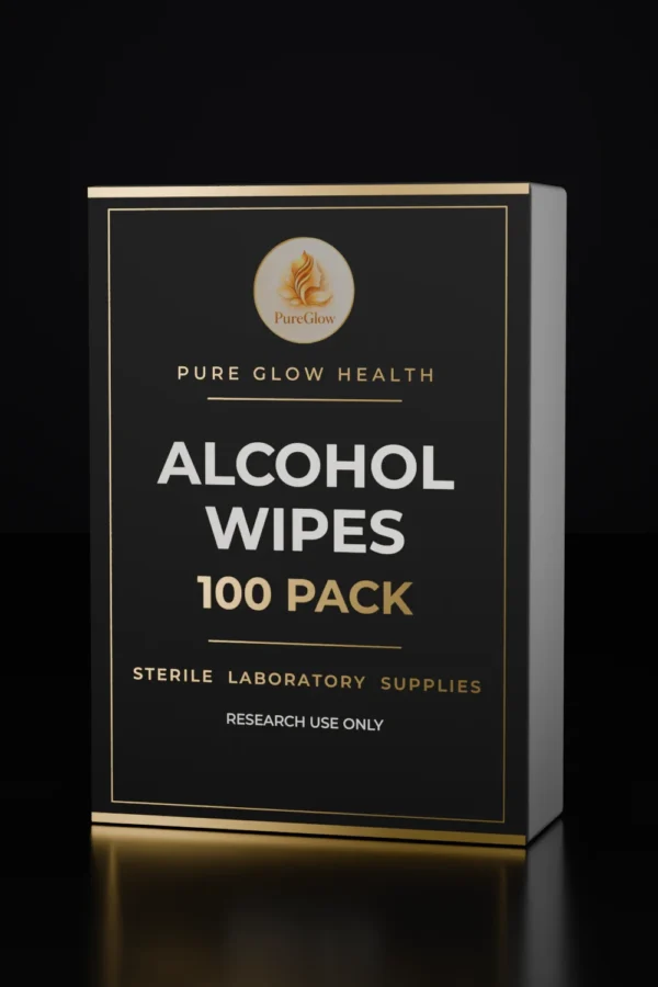 Pure Glow Health 100 pack sterile alcohol wipes for laboratory use, black and gold carton