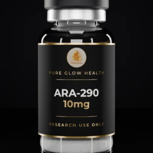 ARA-290 10mg vial by Pure Glow Health – matte black and gold label, research use only