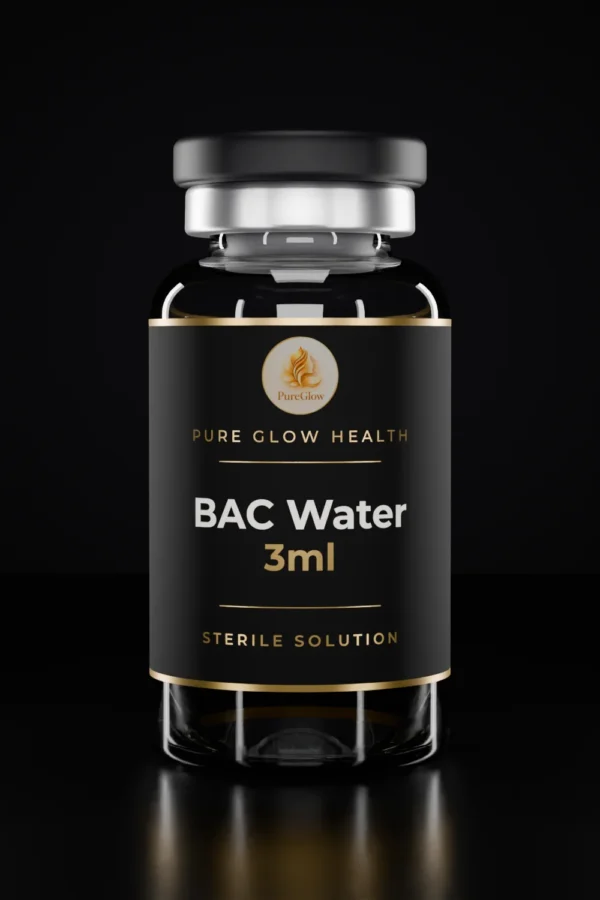 BAC Water 3ml vial by Pure Glow Health – matte black and gold label, sterile solution