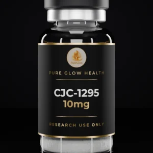 CJC-1295 10mg vial by Pure Glow Health – matte black and gold label, research use only
