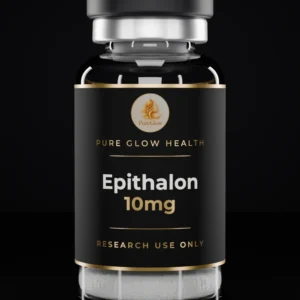 Epithalon 10mg vial by Pure Glow Health – matte black and gold label, research use only