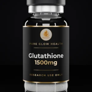 Glutathione 1500mg vial by Pure Glow Health – matte black and gold label, research use only