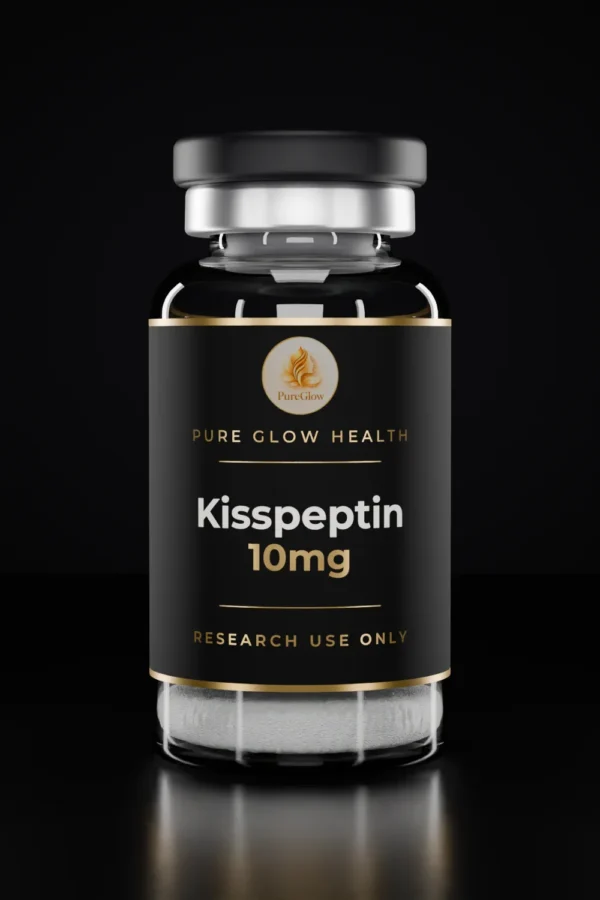 Kisspeptin 10mg vial by Pure Glow Health – matte black and gold label, research use only