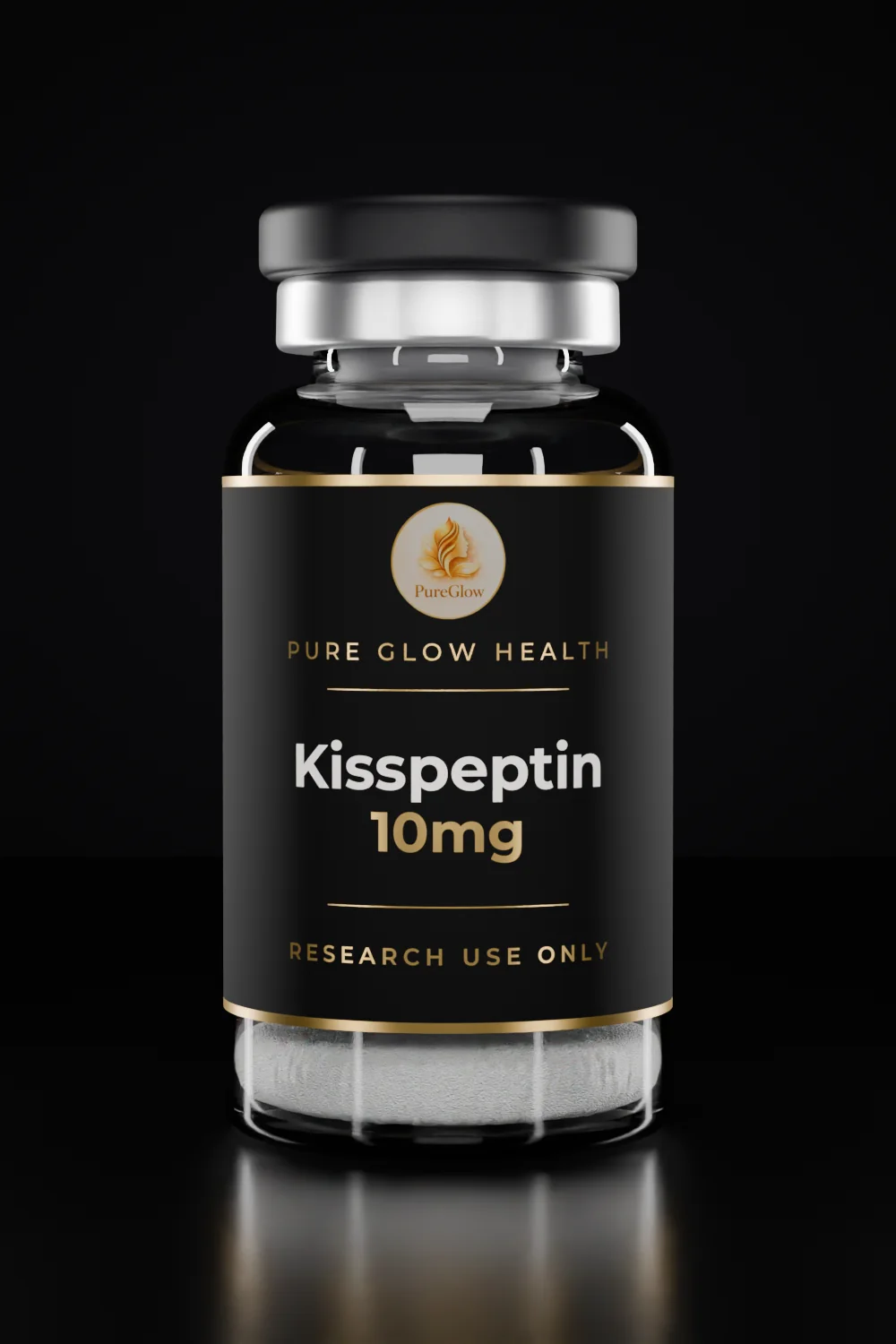Kisspeptin 10mg vial by Pure Glow Health – matte black and gold label, research use only