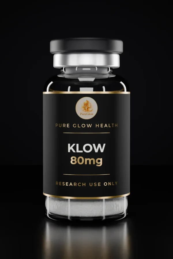 KLOW 80mg vial by Pure Glow Health – matte black and gold label, research use only