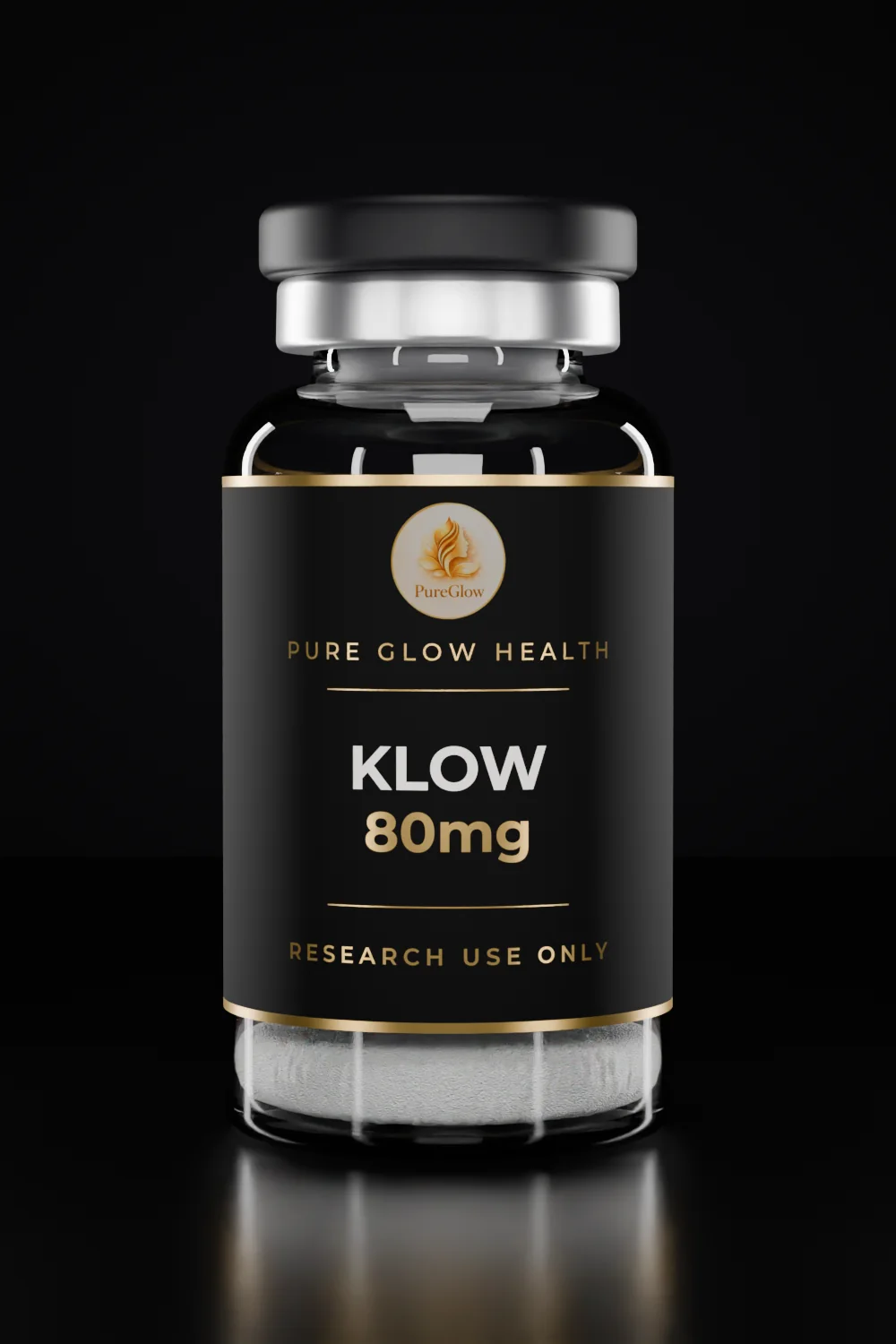 KLOW 80mg vial by Pure Glow Health – matte black and gold label, research use only