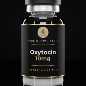 Oxytocin 10mg vial by Pure Glow Health – matte black and gold label, research use only