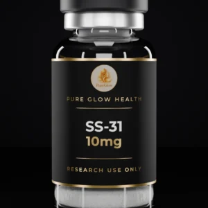 SS-31 10mg vial by Pure Glow Health – matte black and gold label, research use only