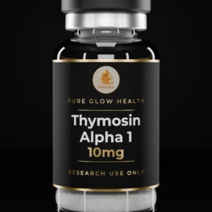 Thymosin Alpha 1 10mg vial by Pure Glow Health – matte black and gold label, research use only